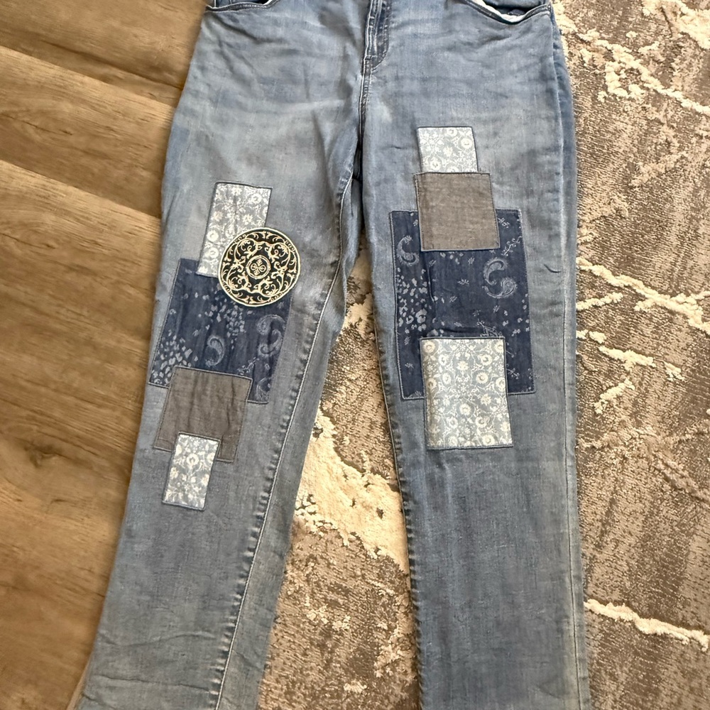 Chico's Light Blue Patchwork Ankle Jeans